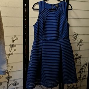 Sleeveless blue textured fit and flare dress